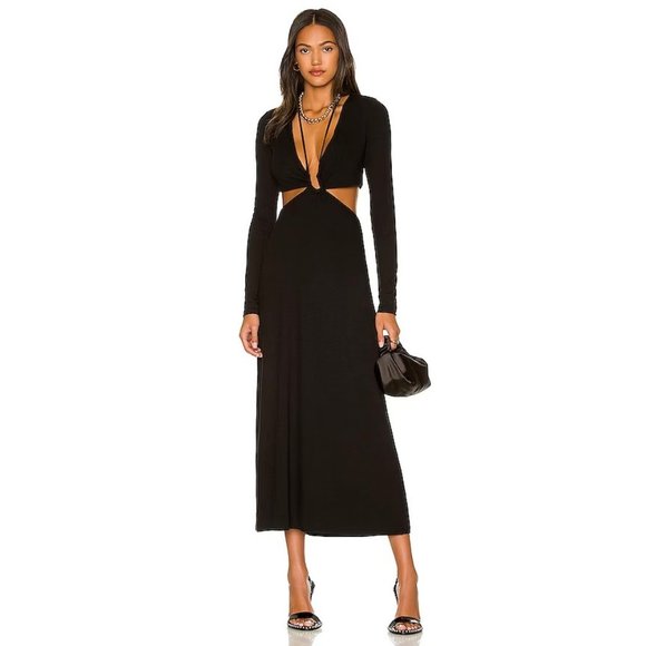 AFRM Bondi Dress in Black Maxi Size Long Sleeve Cutout Cocktail sz US M